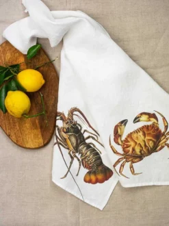 Oldenhof Crab & Lobster Handdoek 42 X 60 Cm Linnen 2 Stuks -Beroemde Keukenseries Winkel linoroom kitchen towels sea animals vertical lr11