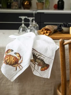 Oldenhof Crab & Lobster Handdoek 42 X 60 Cm Linnen 2 Stuks
